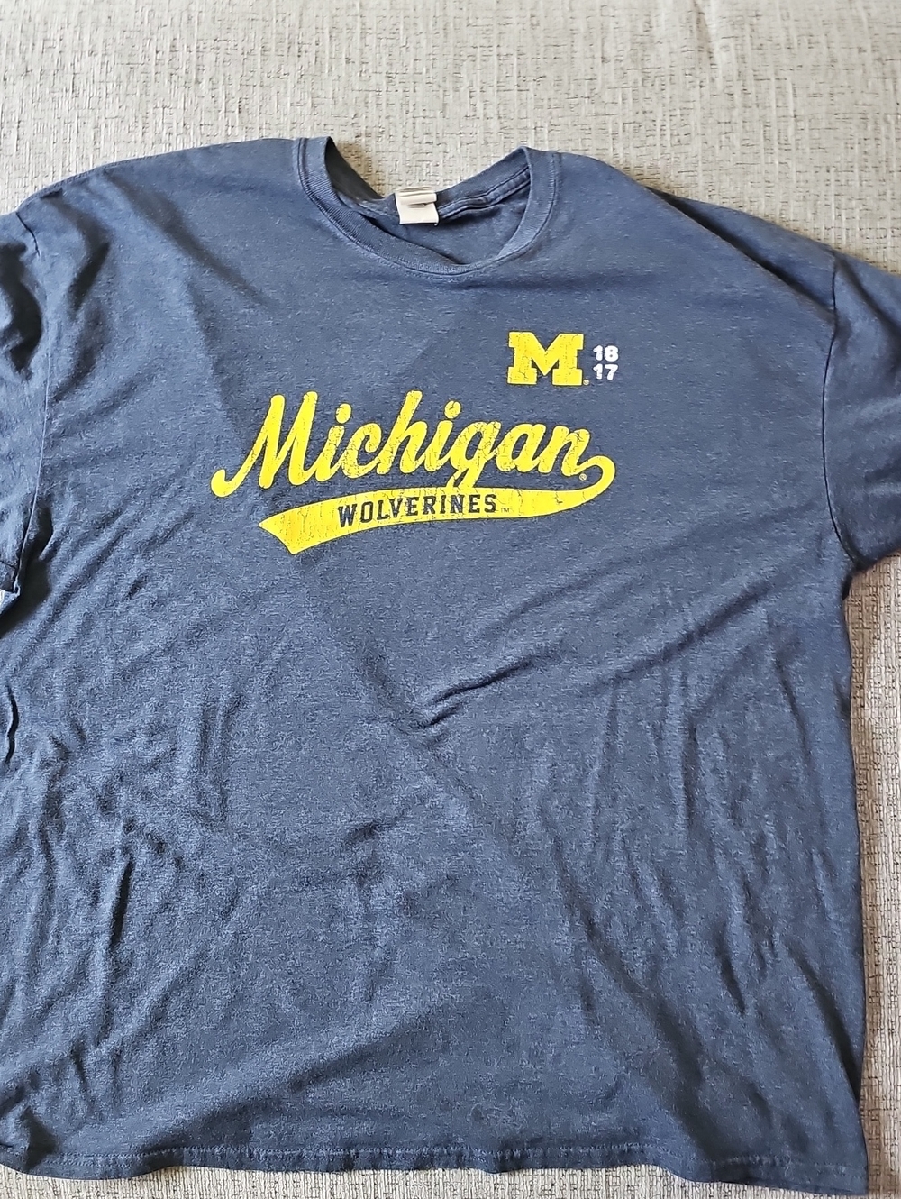 Gildan Navy Blue Michigan Wolverines Graphic Tee with Yellow Print